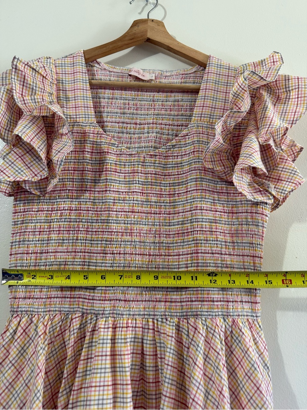 Ivy City Co Pink Plaid Ruffle Sleeve Smocked Midi Dress - Picture 6 of 6